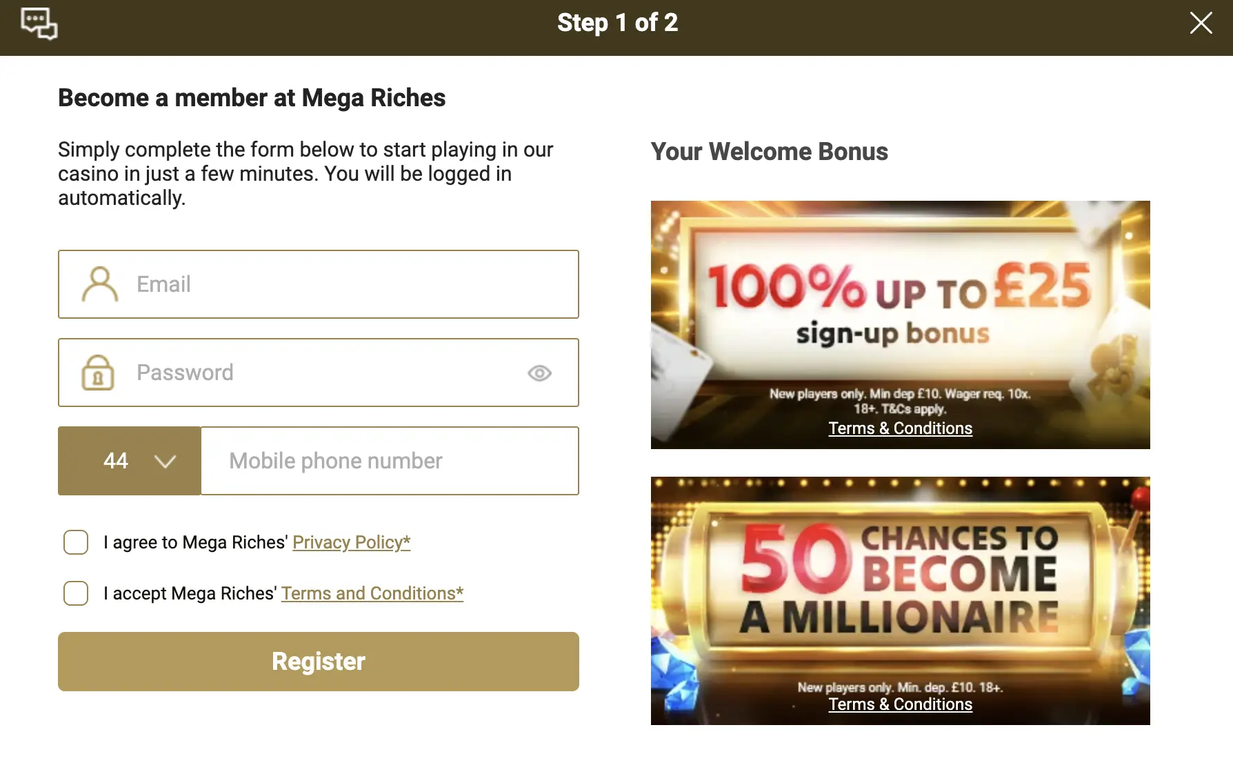 Mega Riches Registration